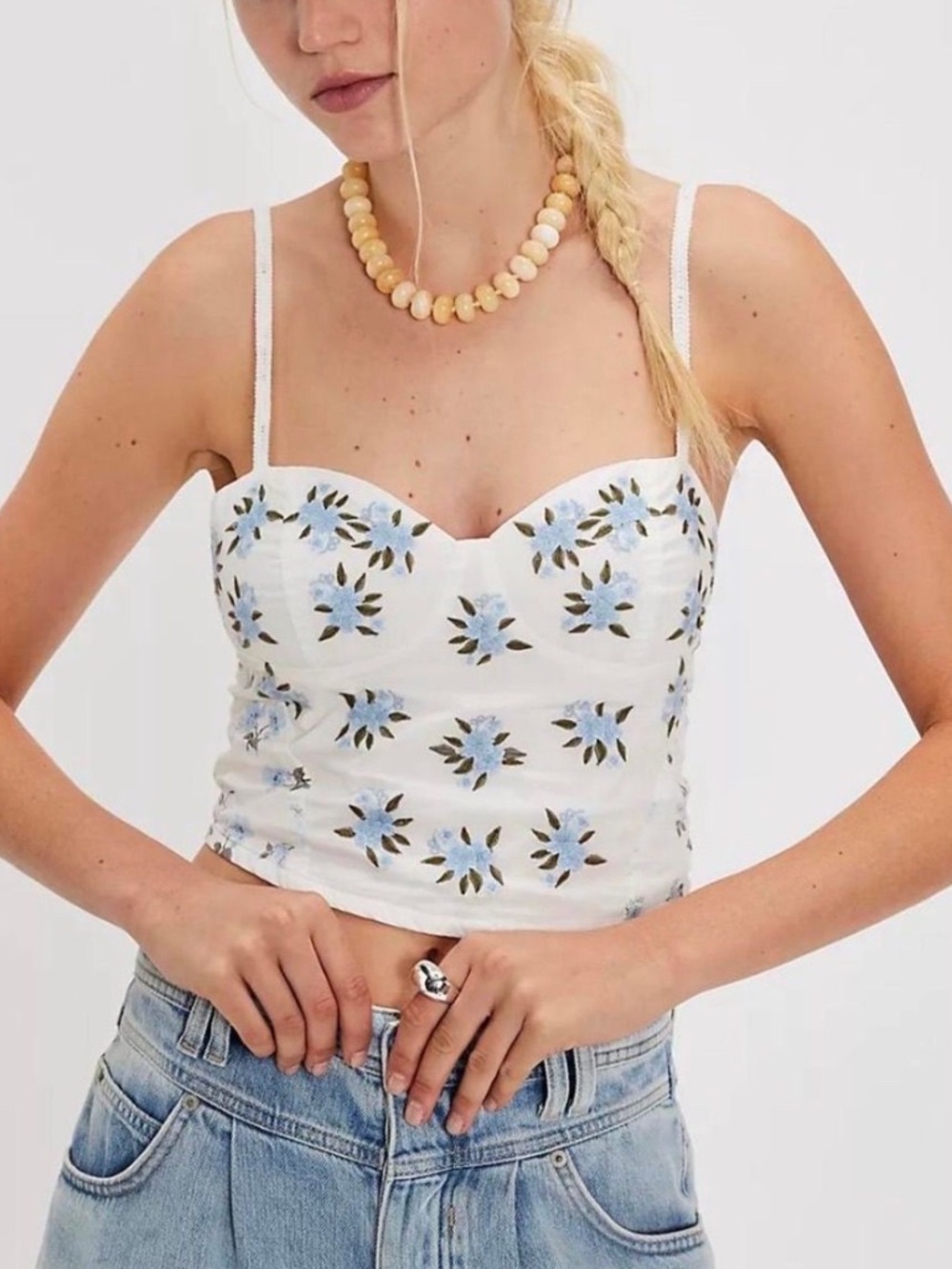 Free People Wild Flowers Embroidered Bustier in Ivory Combo